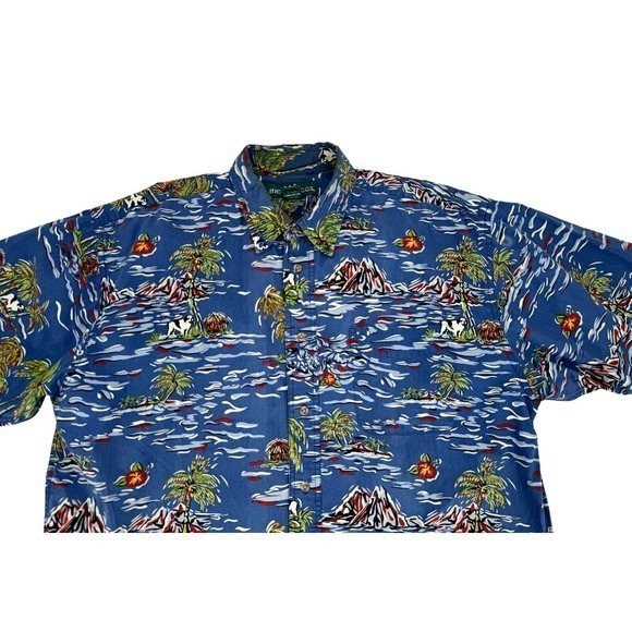 Big Dogs Blue Hawaiian Shirt Button Up Short Sleeve Palm Island Blue Mens Size L - Picture 6 of 9